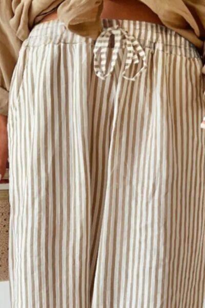 Plus Size Striped Wide Leg Pants - Clothes For Her Online Store