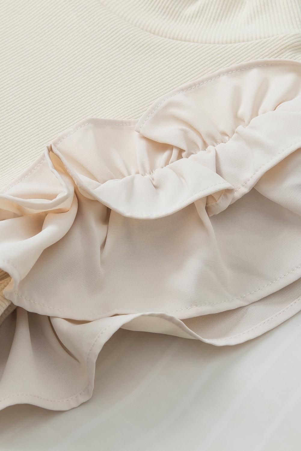 Ruffle Flutter Sleeve Mock Neck Ribbed Top - Clothes For Her Online Store