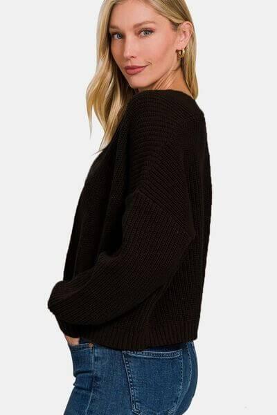 Zenana Open Front Drop Shoulder Sweater Cardigan - Clothes For Her Online Store
