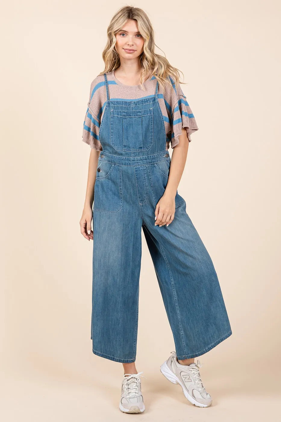 Mittoshop Denim Tie Back Sleeveless Wide Leg Overalls - Clothes For Her Online Store