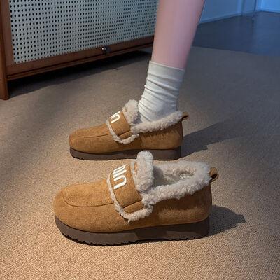Faux Fur Suede Round Toe Slip-Ons - Clothes For Her Online Store