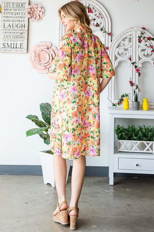 Heimish Full Size Half Sleeve Multi Color Floral Open Cardigan Plus Size - Clothes For Her Online Store