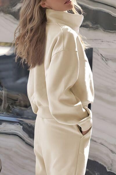 Half Zip Long Sleeve Top and Joggers Set - Clothes For Her Online Store