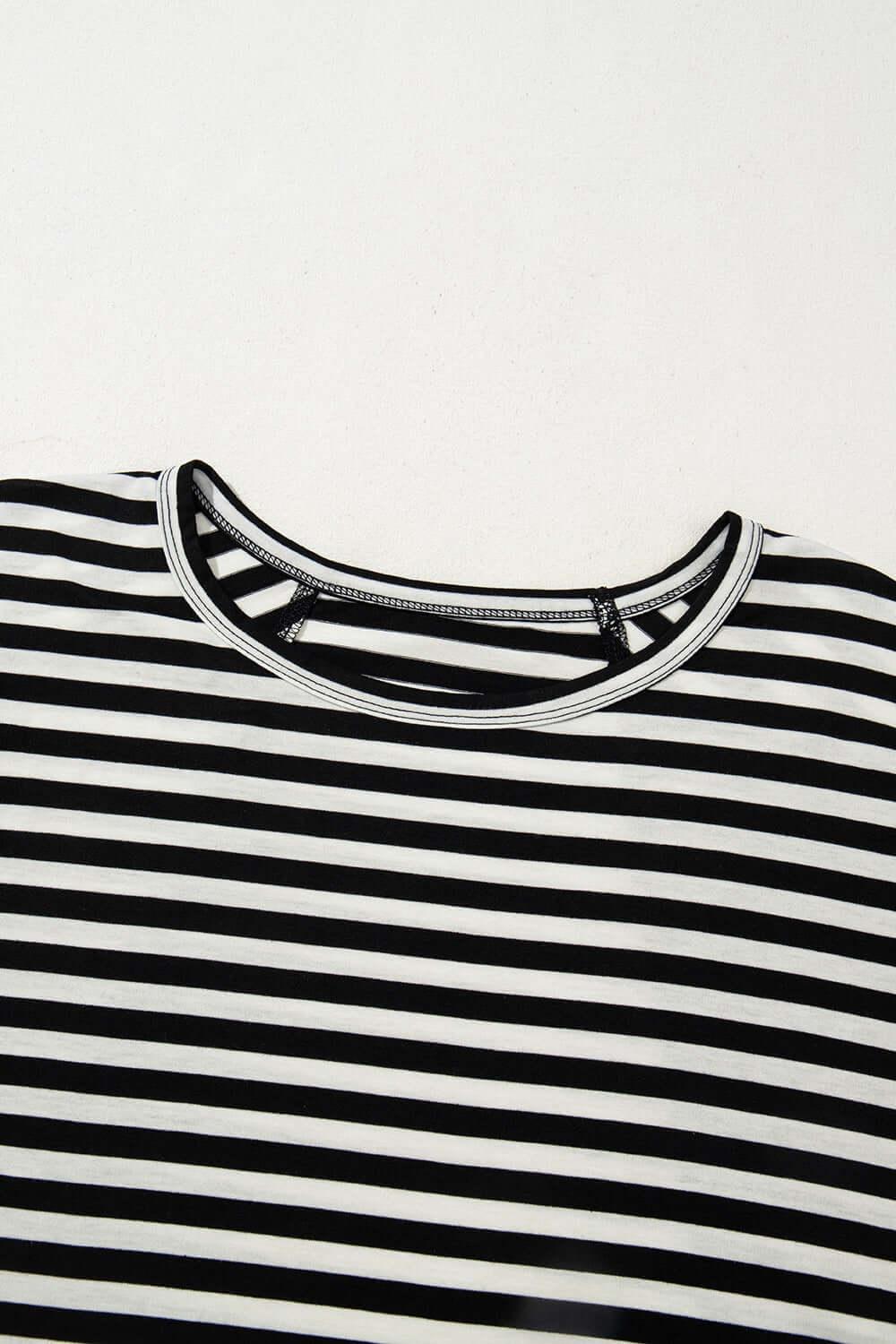 Stripe Batwing Sleeve Round Neck Oversized Top - Clothes For Her Online Store