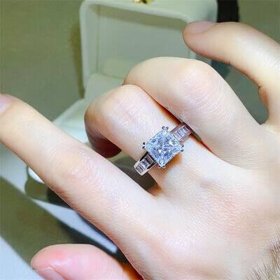 3 Carat Moissanite 925 Sterling Silver Square Shape Ring - Clothes For Her Online Store