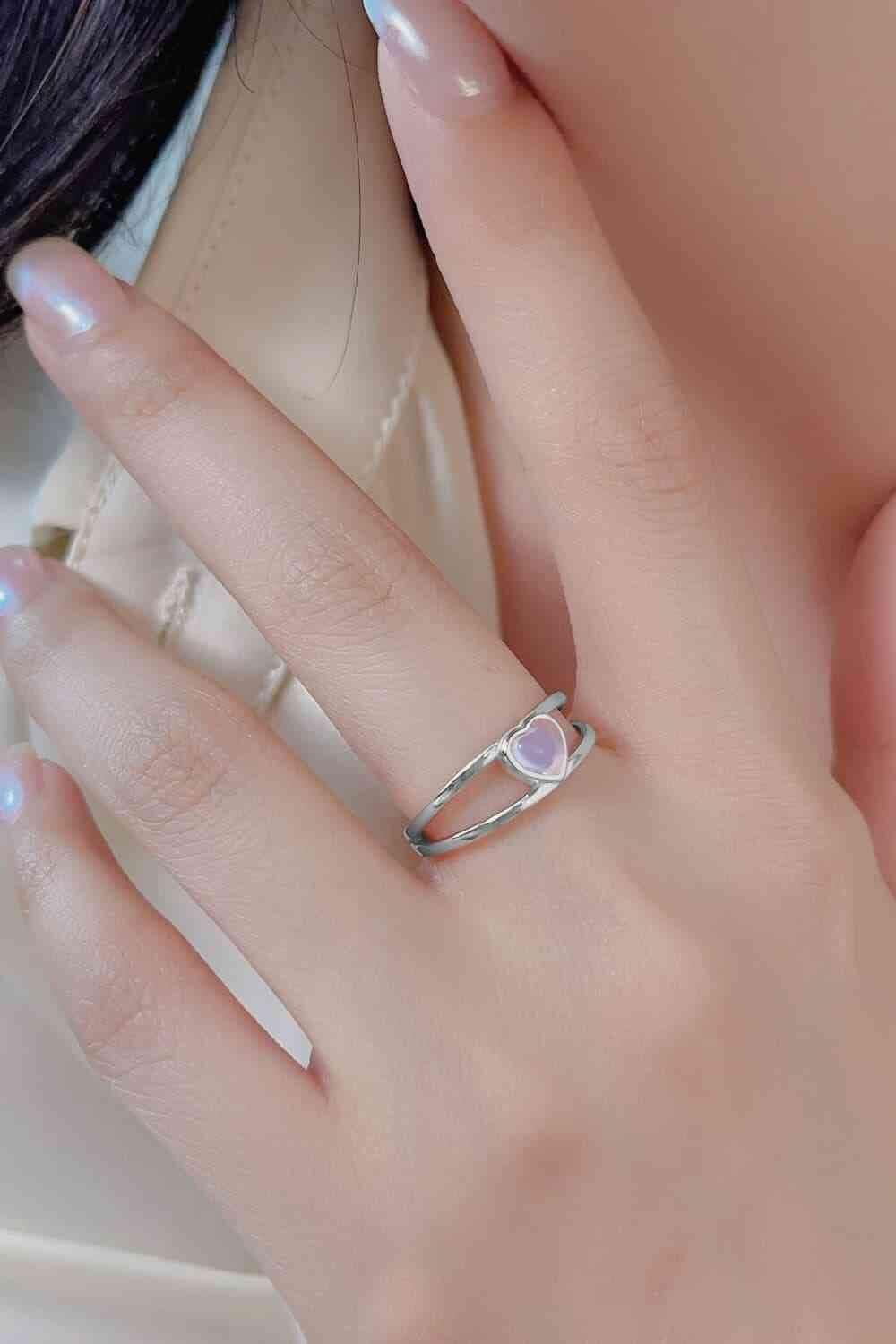 Moonstone Heart 925 Sterling Silver Ring - Clothes For Her Online Store
