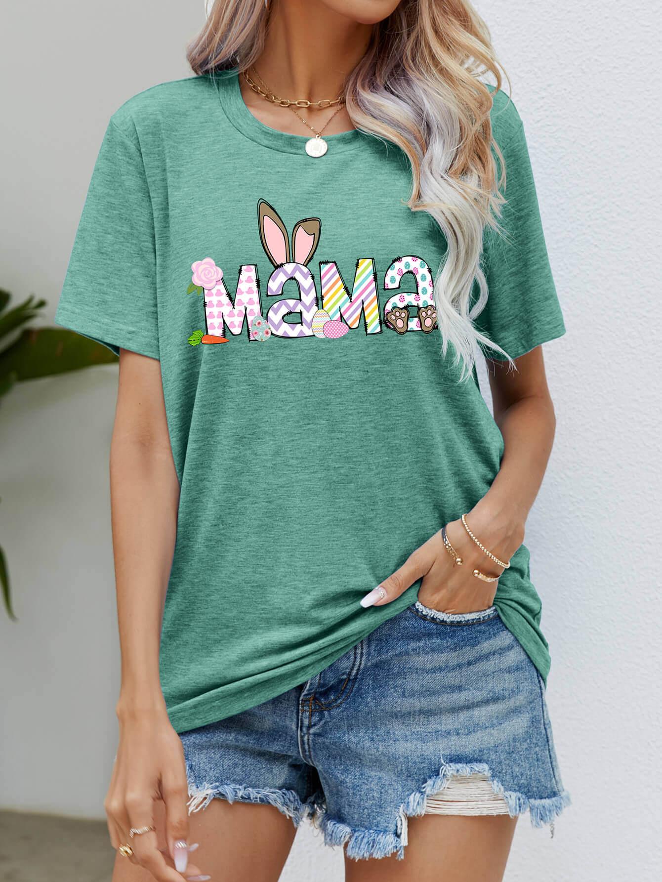 Easter MAMA Graphic Round Neck T-Shirt - Clothes For Her Online Store