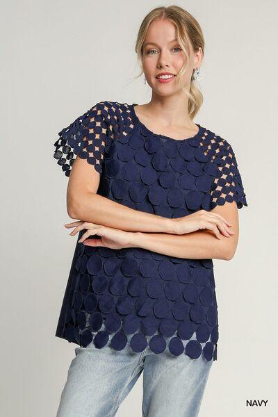Umgee Full Size Mixed Polka Dot Lace Raglan Sleeve Boxy Cut Top Plus Size - Clothes For Her Online Store