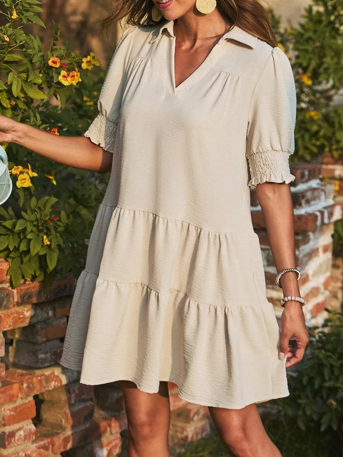 Johnny Collar Short Sleeve Mini Dress - Clothes For Her Online Store