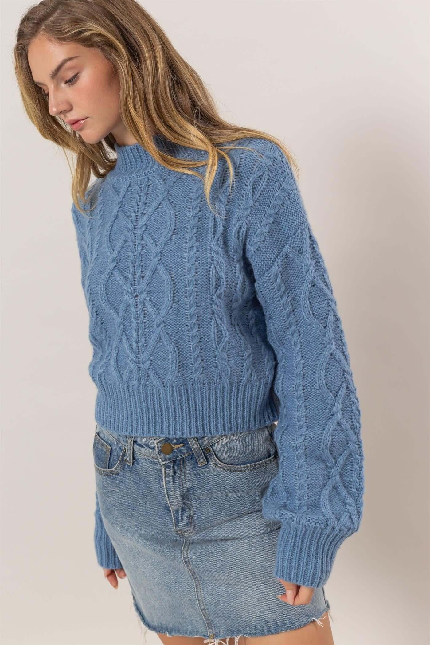 HYFVE Cable-Knit Mock Neck Dropped Shoulder Sweater - Clothes For Her Online Store