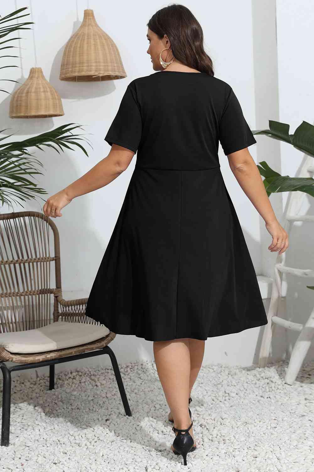 Plus Size Round Neck Openwork Dress - Clothes For Her Online Store