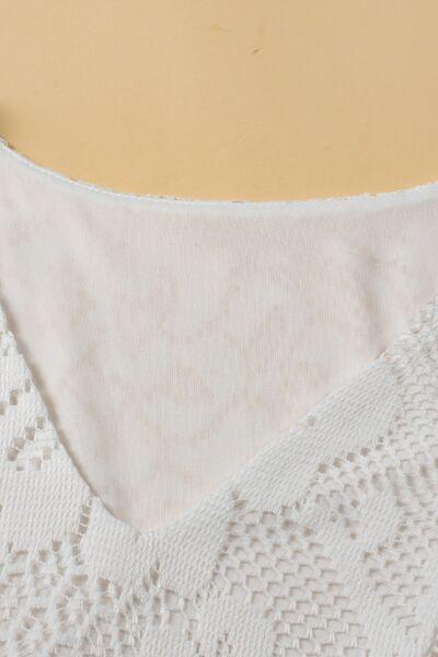 Lace Crochet Hollowed Scallop Hem V Neck Blouse - Clothes For Her Online Store