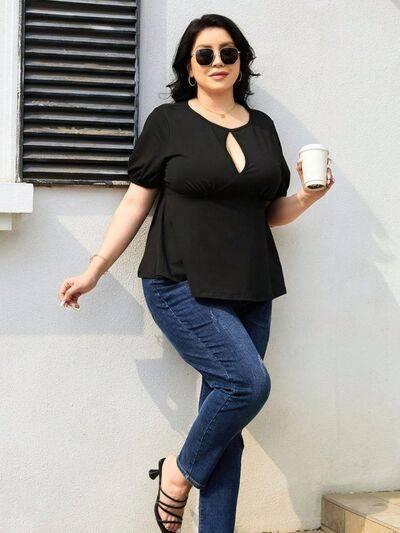 Plus Size Cutout Short Sleeve Blouse - Clothes For Her Online Store