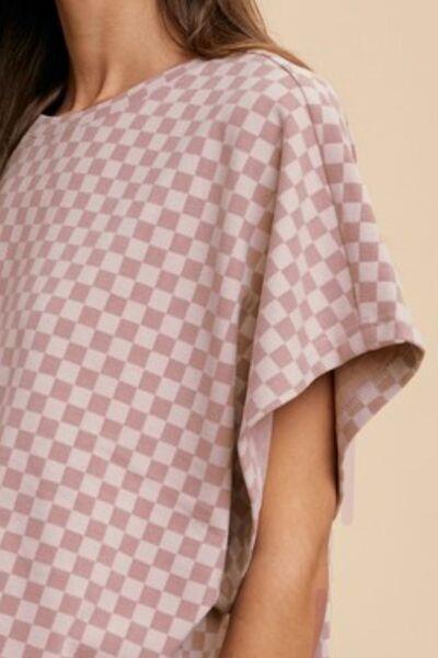 Annie Wear Checkered Round Neck Short Sleeve T-Shirt - Clothes For Her Online Store