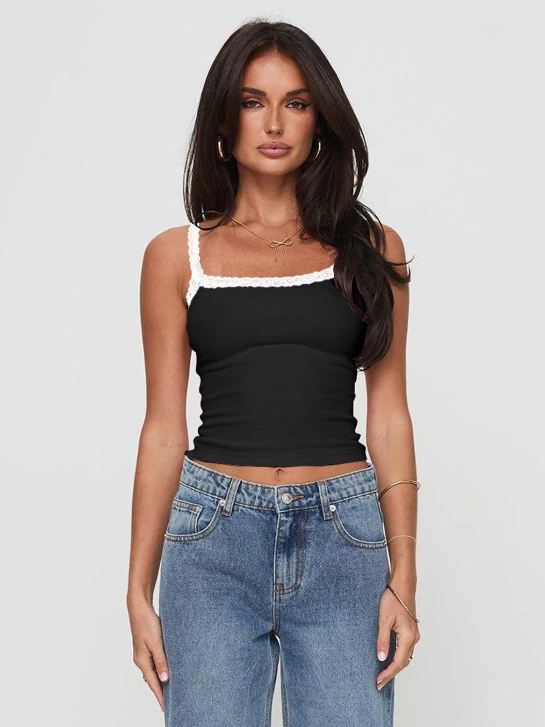 Lace Detail Cropped Cami - Clothes For Her Online Store