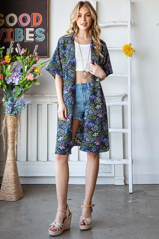 Heimish Full Size Half Sleeve Floral Open Cardigan Plus Size - Clothes For Her Online Store