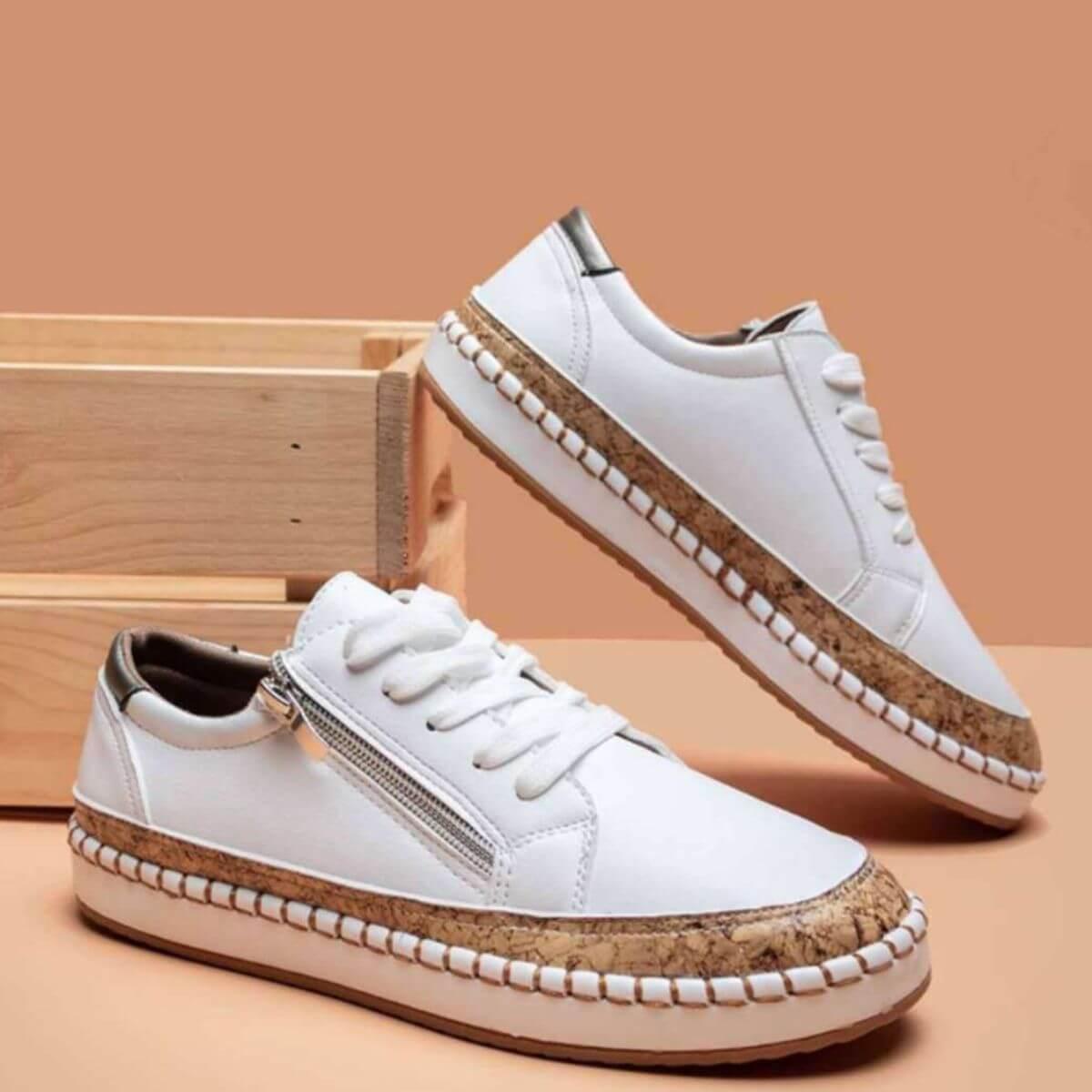 PU Leather Round Toe Flats Sneakers - Clothes For Her Online Store
