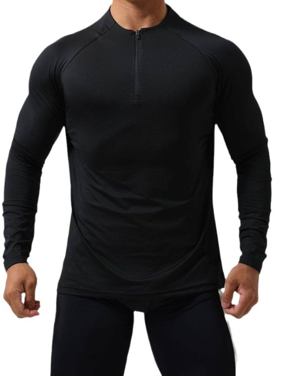 Men's Plus Size Quarter Zip Long Sleeve Top