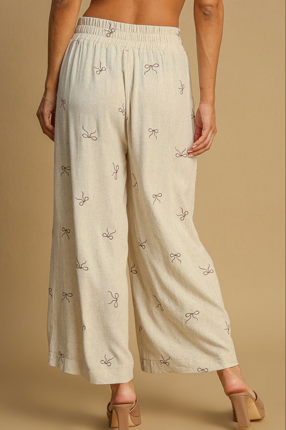 Umgee Full Size Lace Drawstring Embroidered Bow Wide Leg Pants Plus Size - Clothes For Her Online Store
