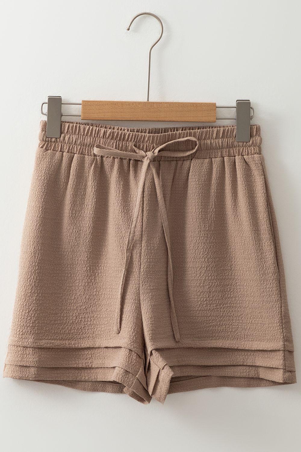 Textured Tiered Edge High Waist Shorts - Clothes For Her Online Store