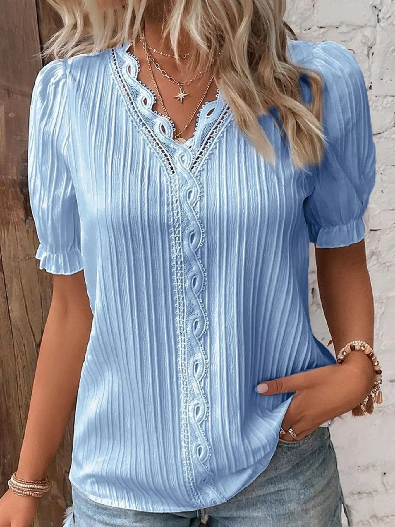 Full Size Lace Detail V-Neck Blouse Plus Size