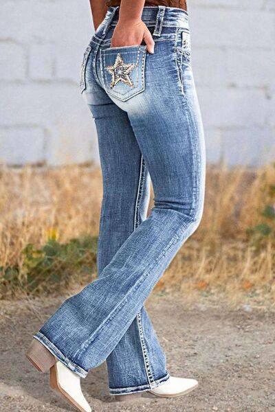 Star Embroidered Bootcut Jeans - Clothes For Her Online Store