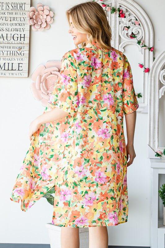 Heimish Full Size Half Sleeve Multi Color Floral Open Cardigan Plus Size - Clothes For Her Online Store