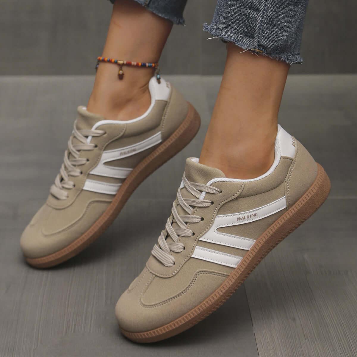 Contrast Round Toe Lace Up Sneakers - Clothes For Her Online Store