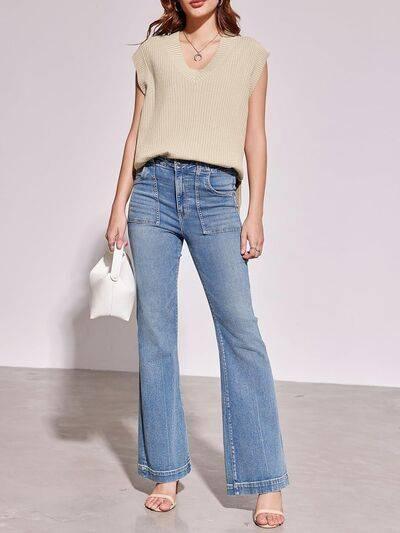 Lovelet Ribbed V-Neck Slit Sweater Vest - Clothes For Her Online Store