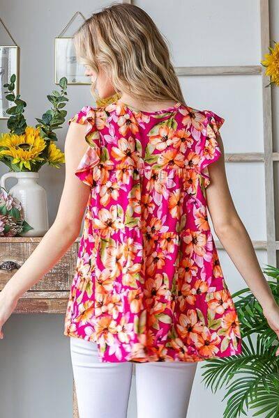 Heimish Full Size Butterfly Sleeve Floral Tiered Top Plus Size - Clothes For Her Online Store