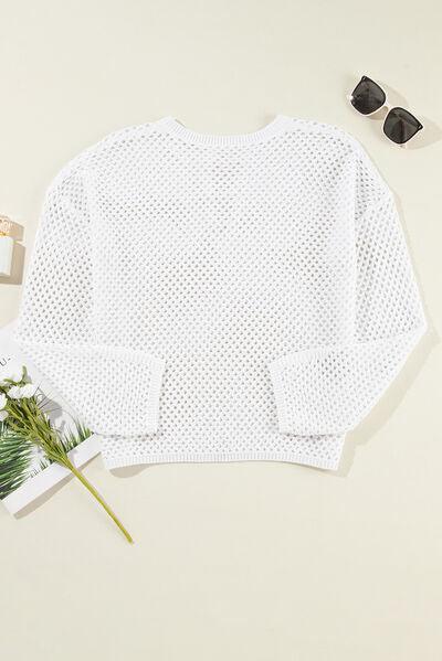 Hollow Out Long Sleeve Knit Cover Up - Clothes For Her Online Store
