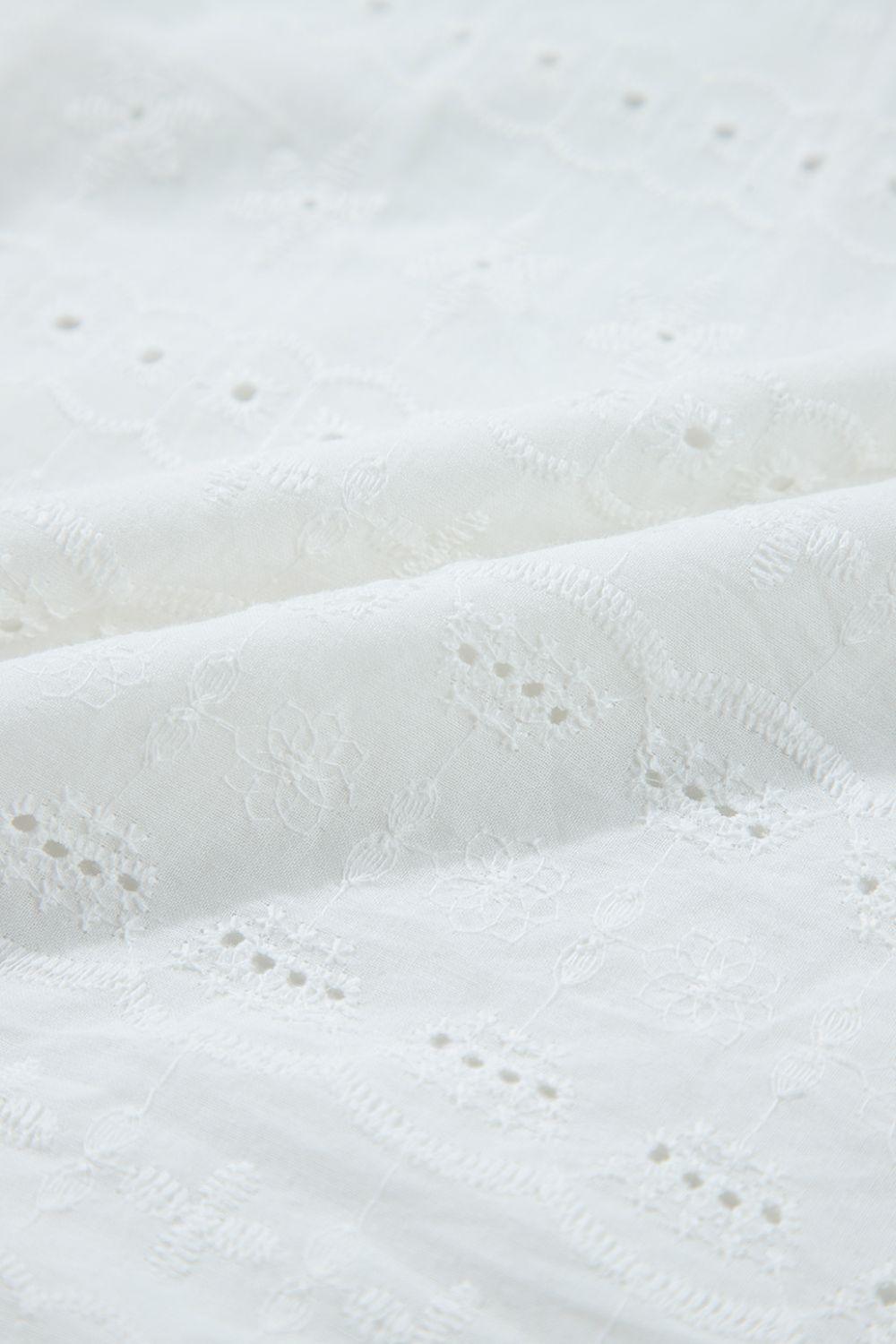 Lace Round Neck Flutter Sleeve Eyelet Blouse - Clothes For Her Online Store