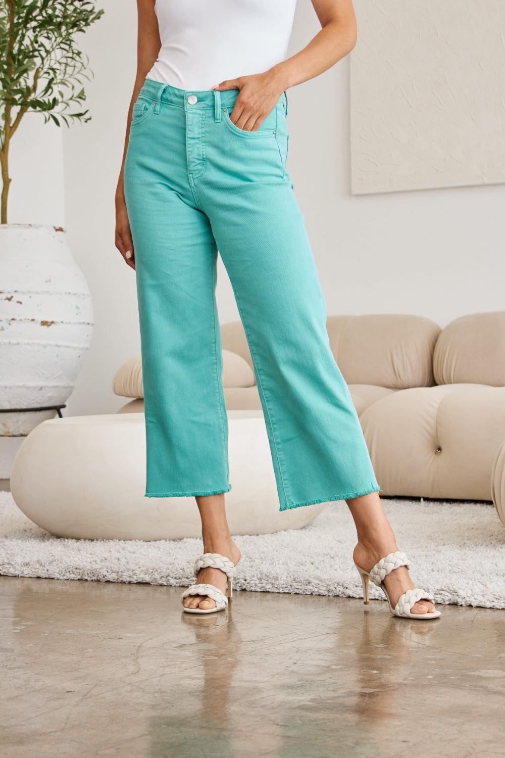 RFM Crop Chloe Full Size Tummy Control High Waist Raw Hem Jeans - Clothes For Her Online Store