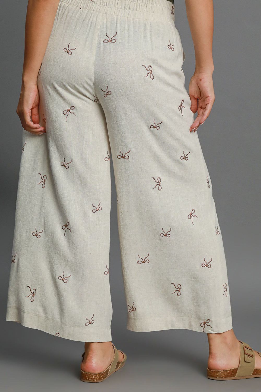 Umgee Full Size Lace Drawstring Embroidered Bow Wide Leg Pants Plus Size - Clothes For Her Online Store