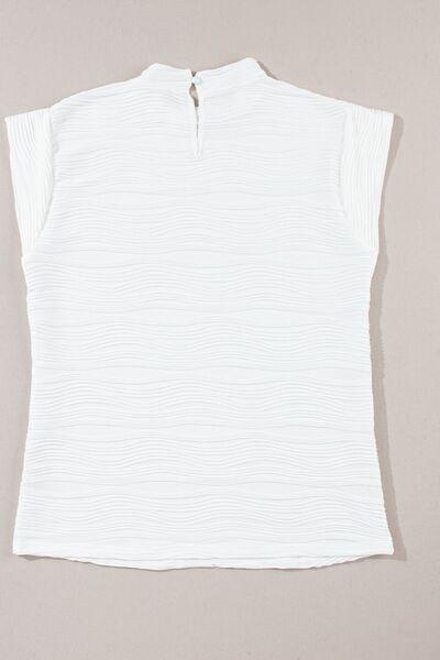 Textured Mock Neck Cap Sleeve Top - Clothes For Her Online Store