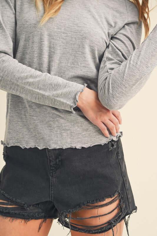 Aemi + Co Lettuce Hemline Round Neck Raglan Sleeve T-Shirt - Clothes For Her Online Store