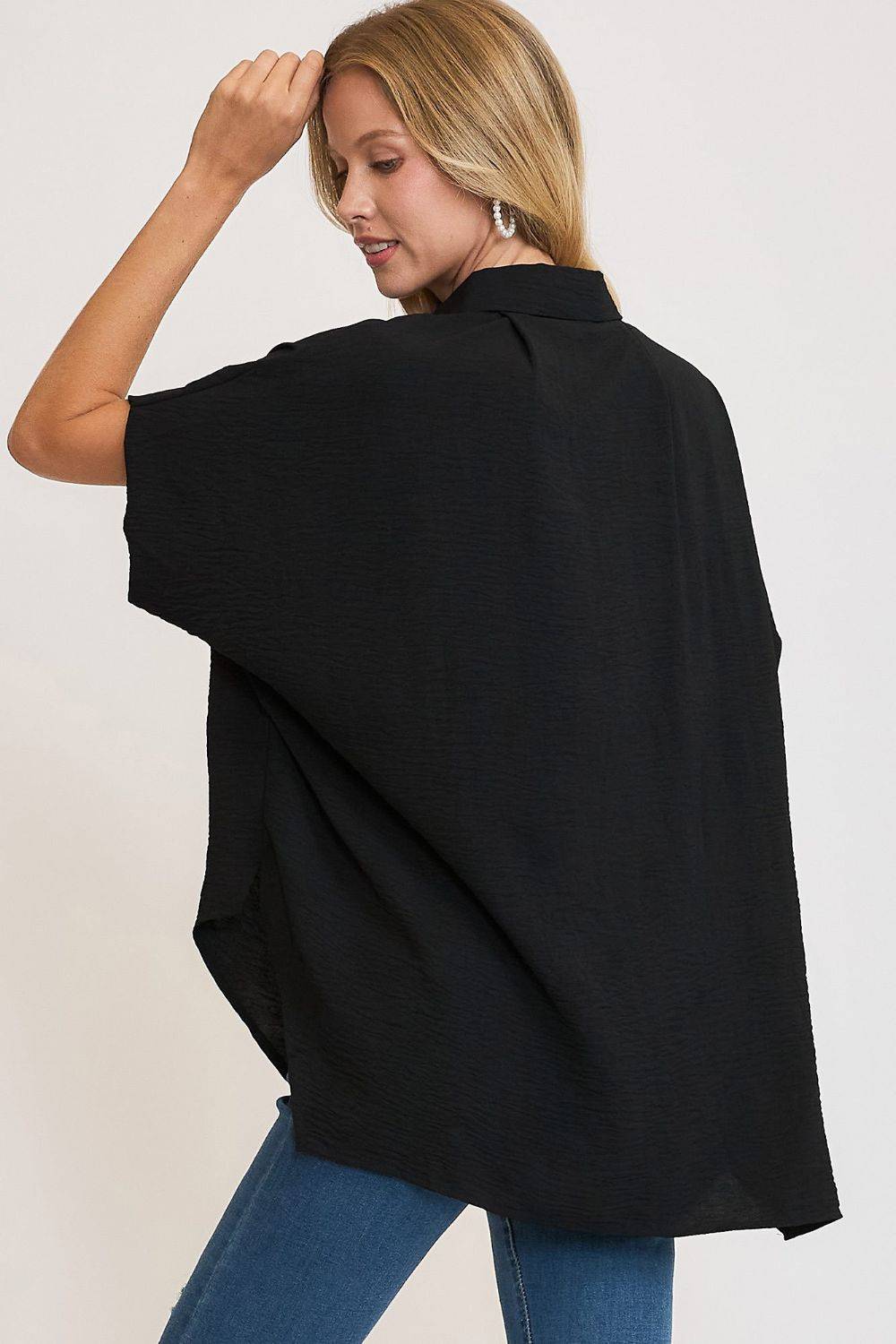 Umgee Full Size High-Low Button Up Short Sleeve Shirt - Clothes For Her Online Store
