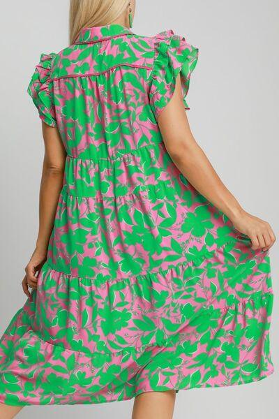 Umgee Full Size Floral Collared Ruffle Cap Sleeve Midi Dress Plus Size - Clothes For Her Online Store