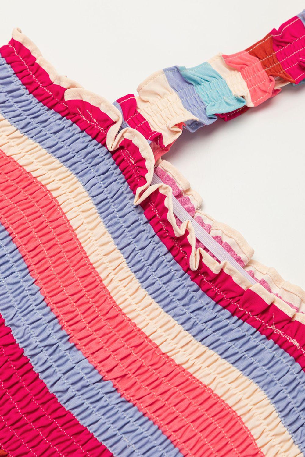 Contrast Stripe Wide Strap Smocked Tiered Dress - Clothes For Her Online Store
