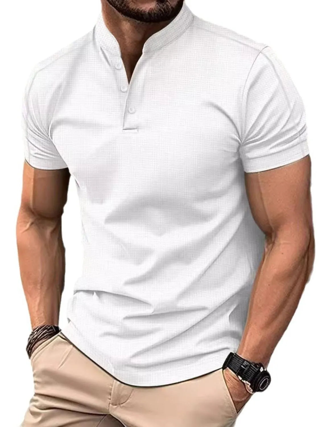 Men's Full Size Button Detail Short Sleeve Polo Plus Size