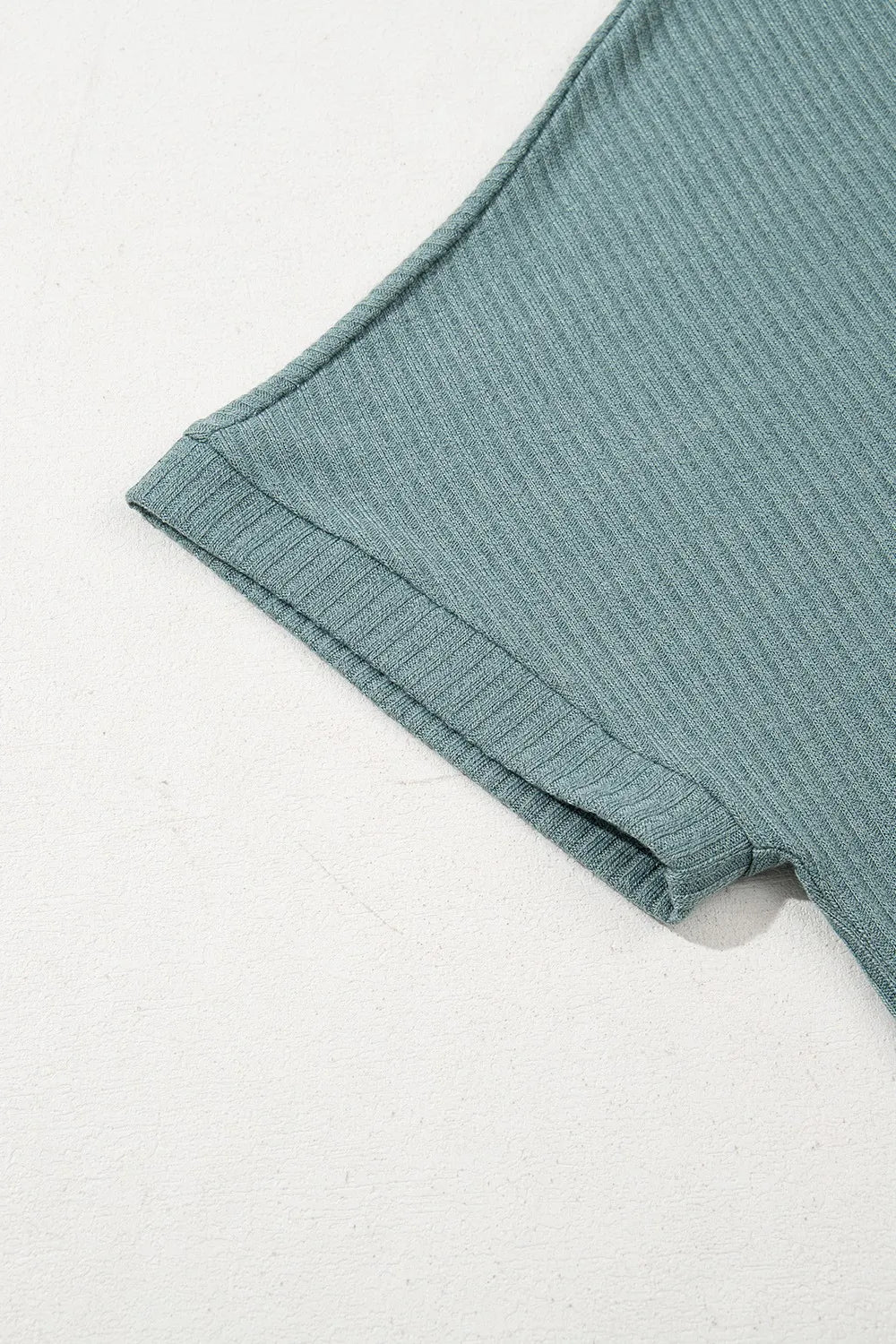 Oversized Ribbed Knit V Neck Dolman Short Sleeve Top