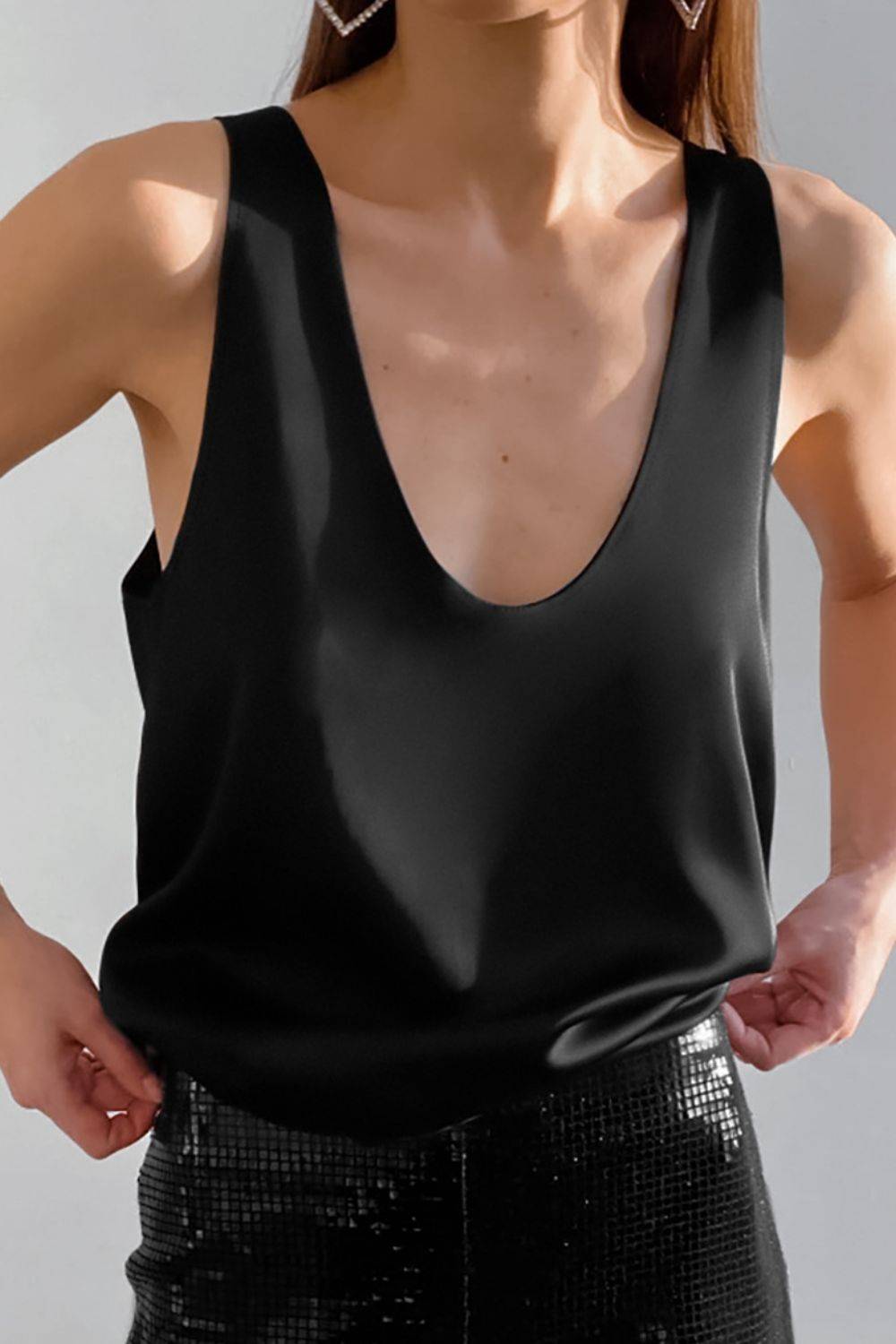Scoop Neck Wide Strap Tank - Clothes For Her Online Store