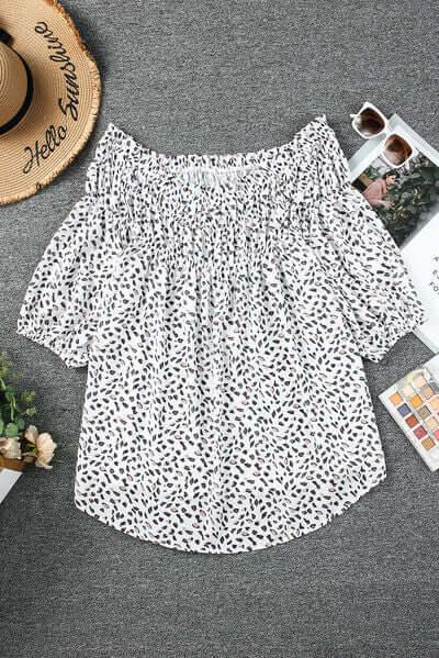 Plus Size Printed Off-Shoulder Half Sleeve Blouse - Clothes For Her Online Store