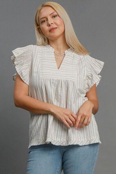 Umgee Full Size Striped Babydoll Top Plus Size - Clothes For Her Online Store