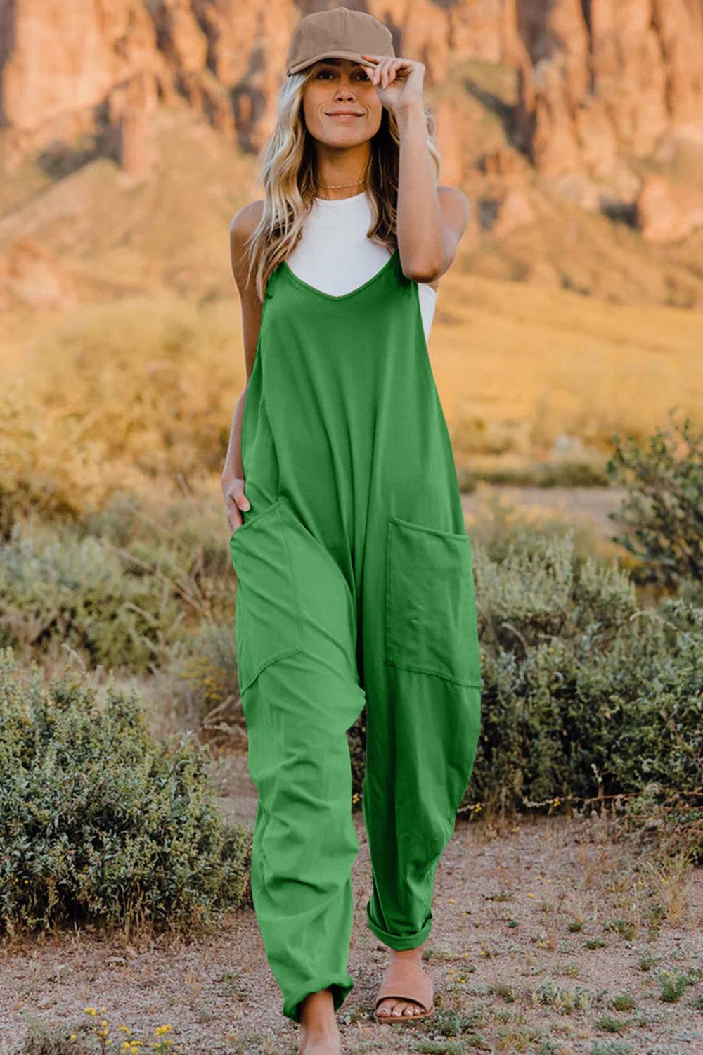 Double Take Full Size V-Neck Sleeveless Jumpsuit with Pockets - Clothes For Her Online Store