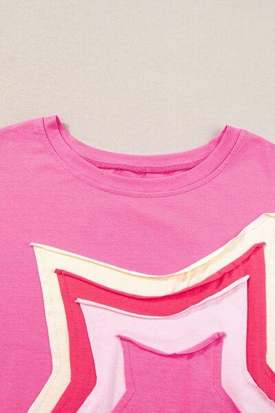 Color Block Star Patched Oversized T-Shirt - Clothes For Her Online Store