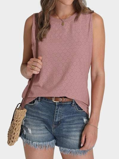 Florira Eyelet Round Neck Tank - Clothes For Her Online Store