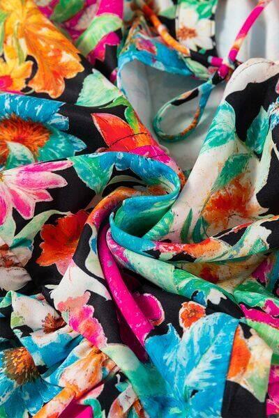 Floral Tie Neck Balloon Sleeve Blouse - Clothes For Her Online Store
