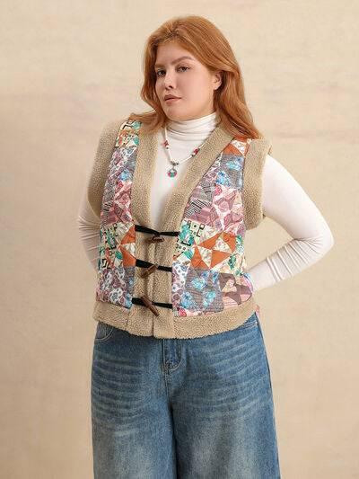 Plus Size Printed Sherpa Vest Coat - Clothes For Her Online Store