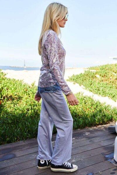 Davi & Dani Sequin Mock Neck Long Sleeve Mesh Top - Clothes For Her Online Store